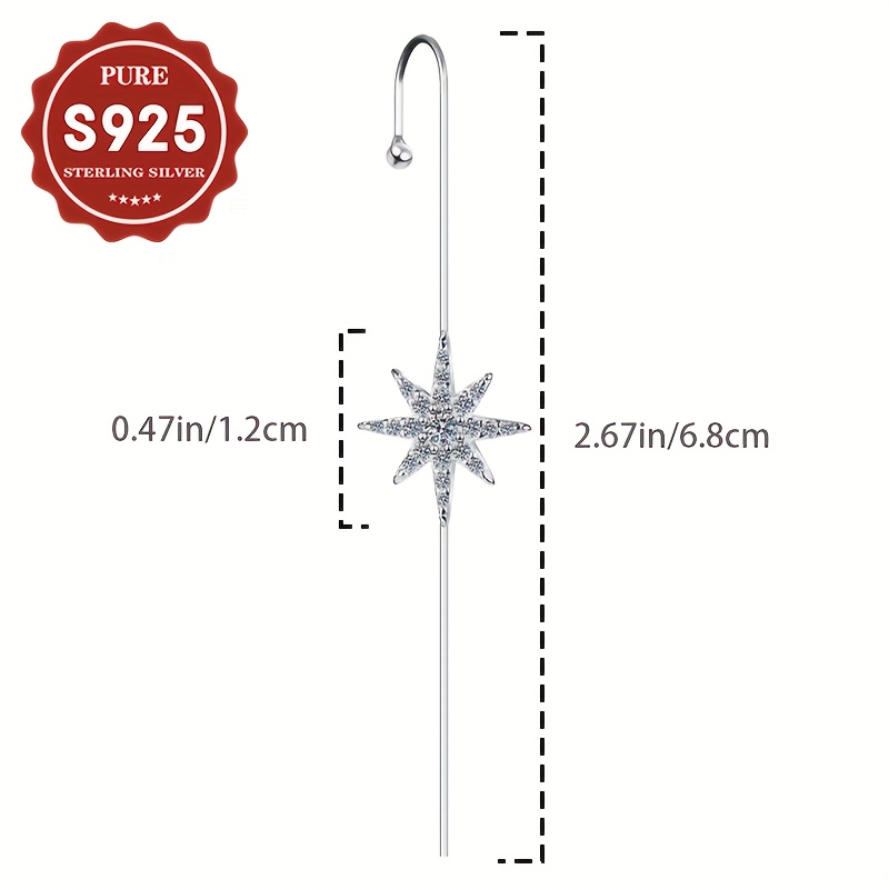 Women's S925 Silver Hexagram Long Bar Ear Hook Earrings